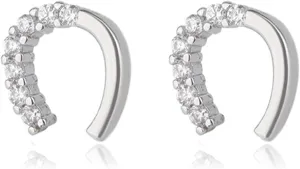 925 Silver Horseshoe Horse Stud Earrings for Women Unique Lightweight Cubic Zirconia Lucky Horseshoe Stud Earrings Animal Western Earrings