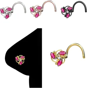 925 Sterling Silver 14k Gold Plating Triangle Ethnic Nose Ring with Ruby Gems