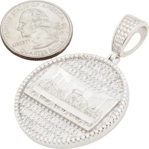 925 Sterling Silver 14K White/Yellow Gold Finish AAA Cubic Zirconia The Last Supper of Jesus with His Disciples Pendant 1.5MM Franco/2MM Moon Cut Bead Ball Chain Necklace For Women & Men 20-24 Fine Jewelry