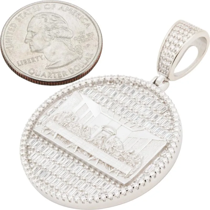 925 Sterling Silver 14K White/Yellow Gold Finish AAA Cubic Zirconia The Last Supper of Jesus with His Disciples Pendant 1.5MM Franco/2MM Moon Cut Bead Ball Chain Necklace For Women & Men 20-24 Fine Jewelry