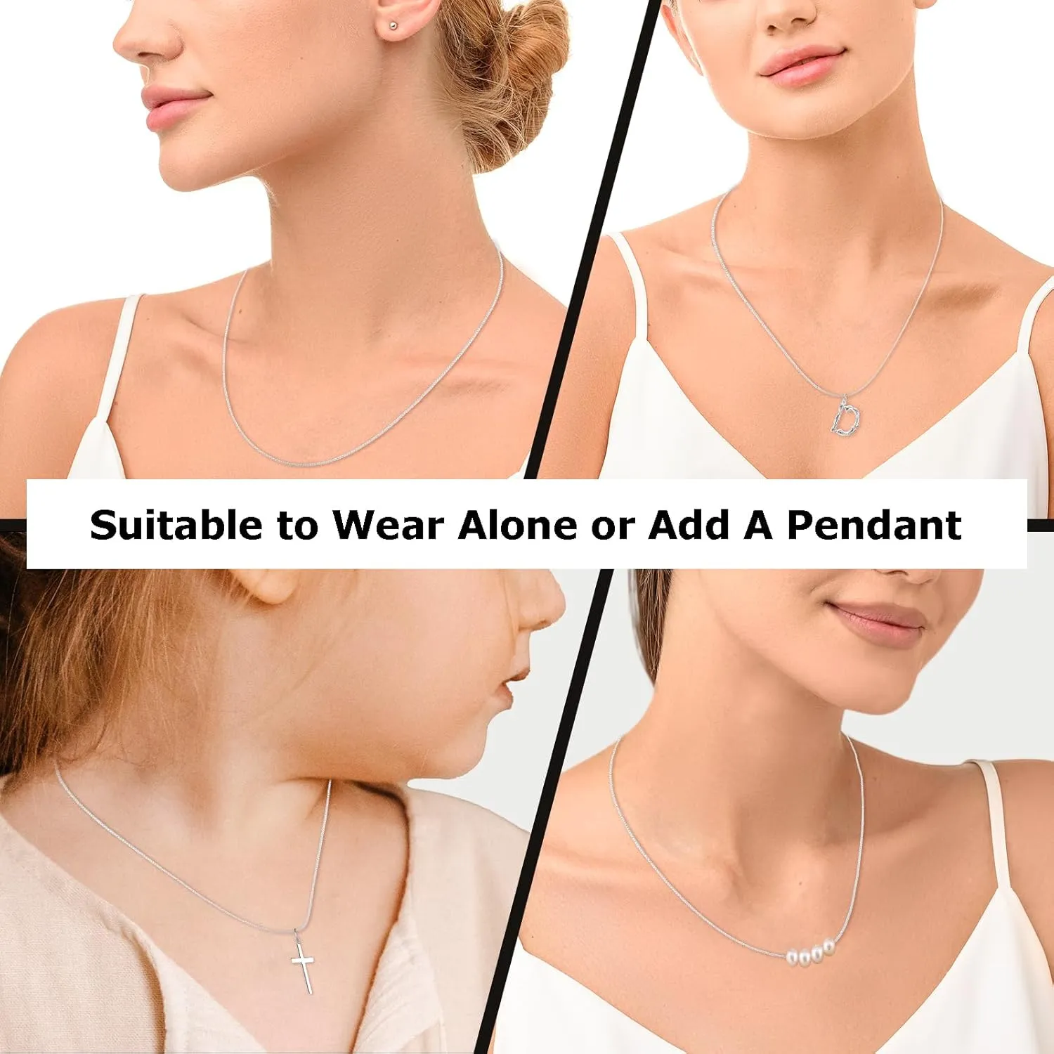 925 Sterling Silver Chain Necklace Chain for Women - 1.1mm Cable | 0.8mm Box | 3mm Snake Chain Necklace | Thin & Sturdy | 16/18/20 Inch