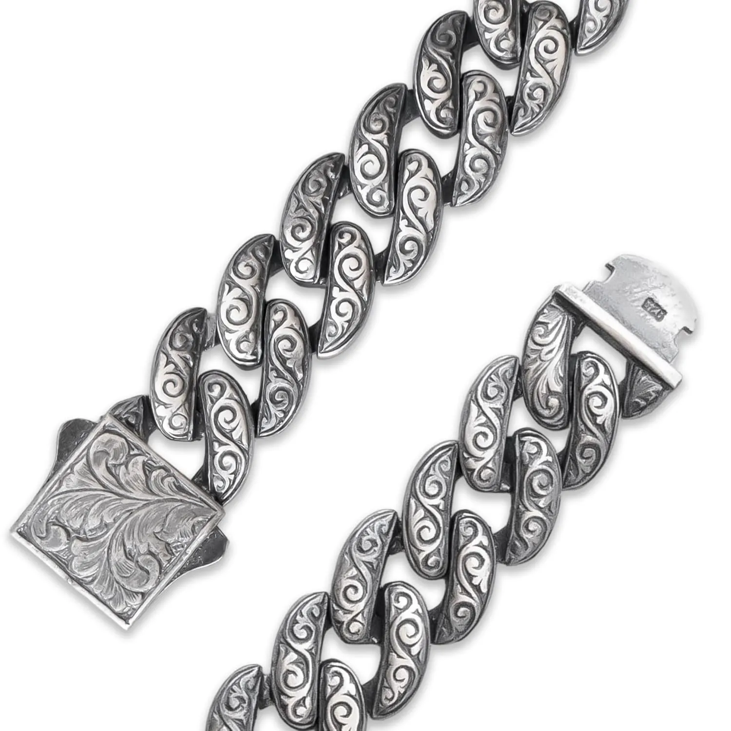 925 Sterling Silver Cuban Link Bracelet for Men - Sophisticated Patterned Large Hand Chain Bracelets Thick 12 mm 8" 9" - Vintage Style - Handmade Jewelry - Gift Box
