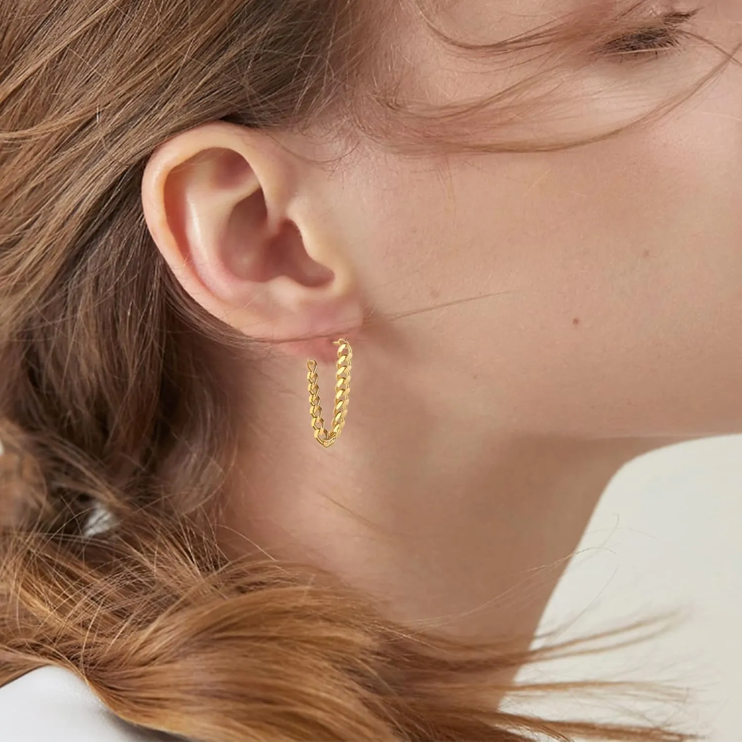 925 Sterling Silver Cuban Link Chain Dangle Drop Stud Earrings for Women, 18K Gold Plated Wrap Tassel Earrings