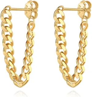 925 Sterling Silver Cuban Link Chain Dangle Drop Stud Earrings for Women, 18K Gold Plated Wrap Tassel Earrings