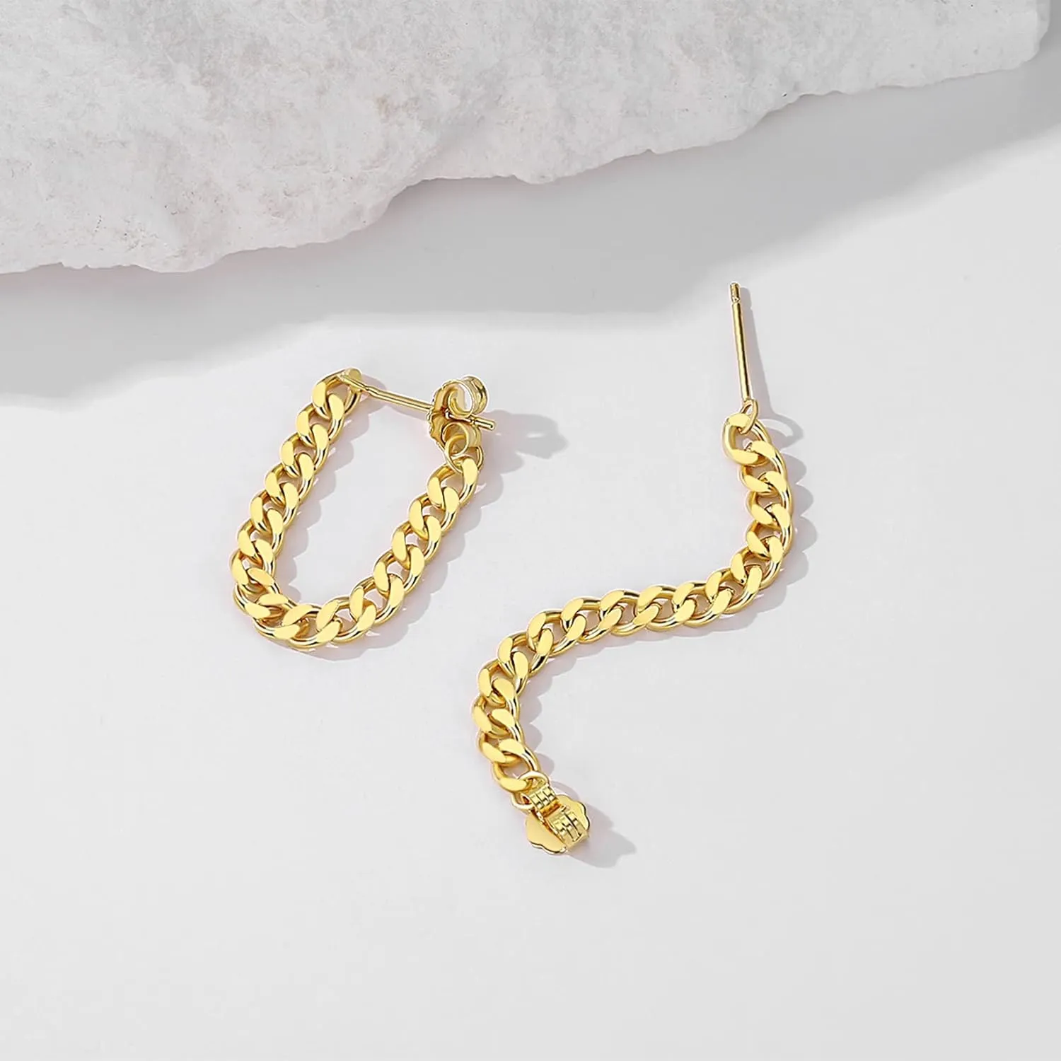 925 Sterling Silver Cuban Link Chain Dangle Drop Stud Earrings for Women, 18K Gold Plated Wrap Tassel Earrings