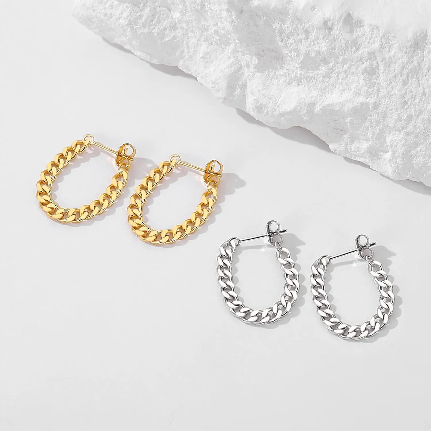 925 Sterling Silver Cuban Link Chain Dangle Drop Stud Earrings for Women, 18K Gold Plated Wrap Tassel Earrings