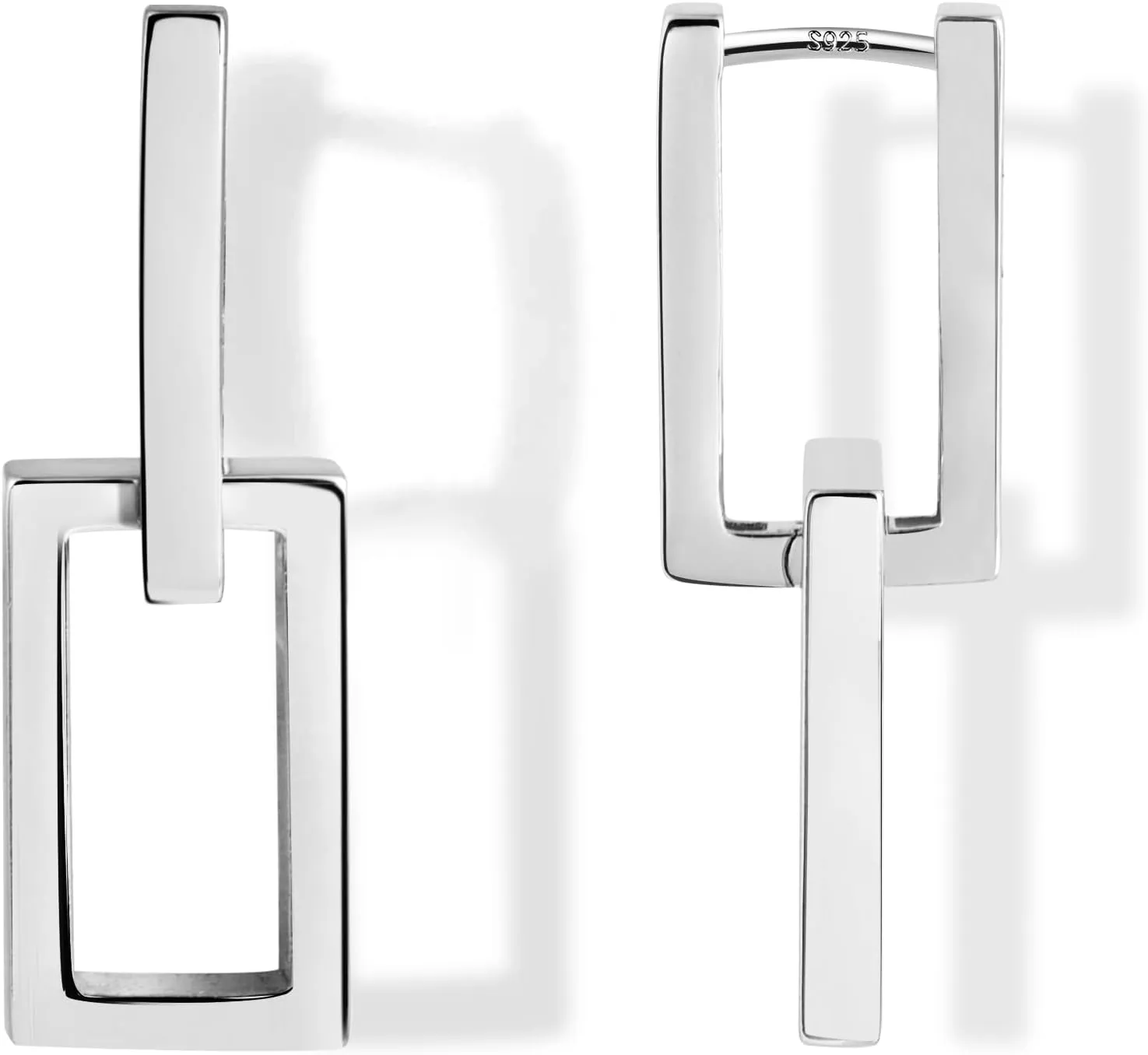 925 Sterling Silver Earrings for Women Trendy Square Hoop Earrings Minimalist Geometric Rectangle Earing, Hypoallergenic Huggie Hoops Fashion Jewelry
