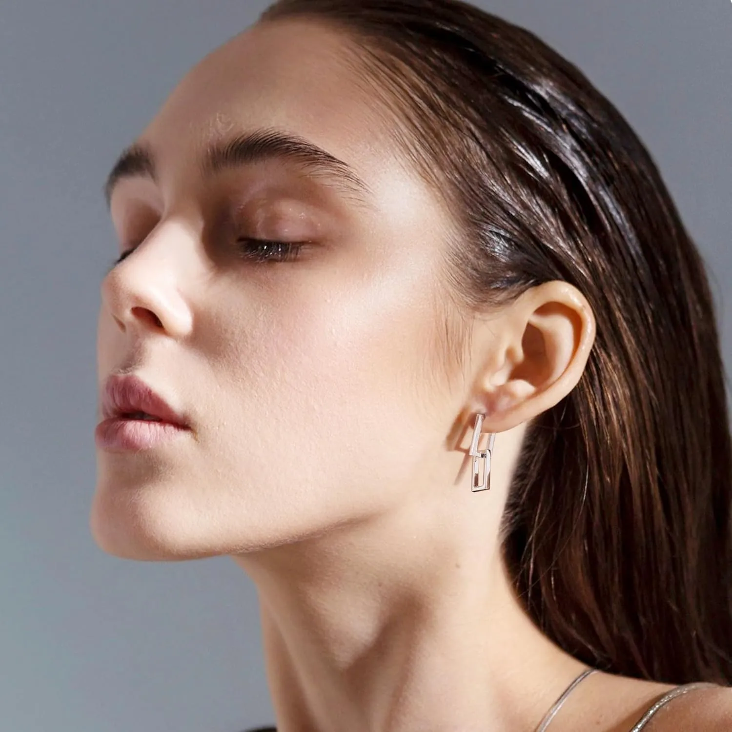 925 Sterling Silver Earrings for Women Trendy Square Hoop Earrings Minimalist Geometric Rectangle Earing, Hypoallergenic Huggie Hoops Fashion Jewelry