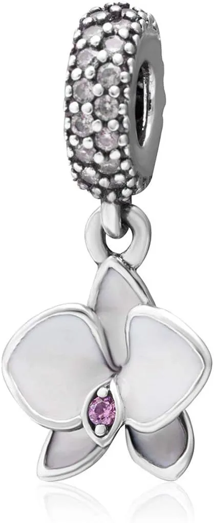 925 Sterling Silver Flower Orchid Charm for Pandora Charms Bracelet - Lucky Anniversary Birthday
