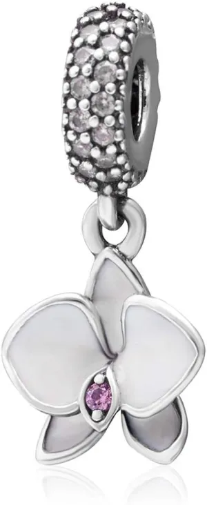 925 Sterling Silver Flower Orchid Charm for Pandora Charms Bracelet - Lucky Anniversary Birthday