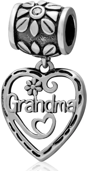 925 Sterling Silver Grandma Charm Love Heart Bead for Pandora Charms Bracelet Gift for Birthday Anniversary Christmas Day