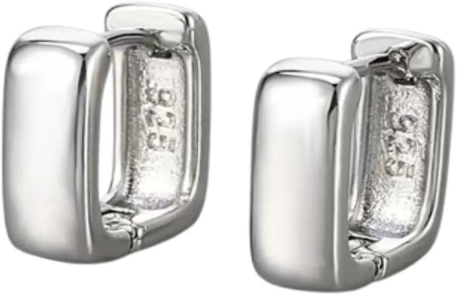 925 Sterling Silver Small Square Huggie Hoop Earrings for Women Chunky Geometric Minimalist Hoops