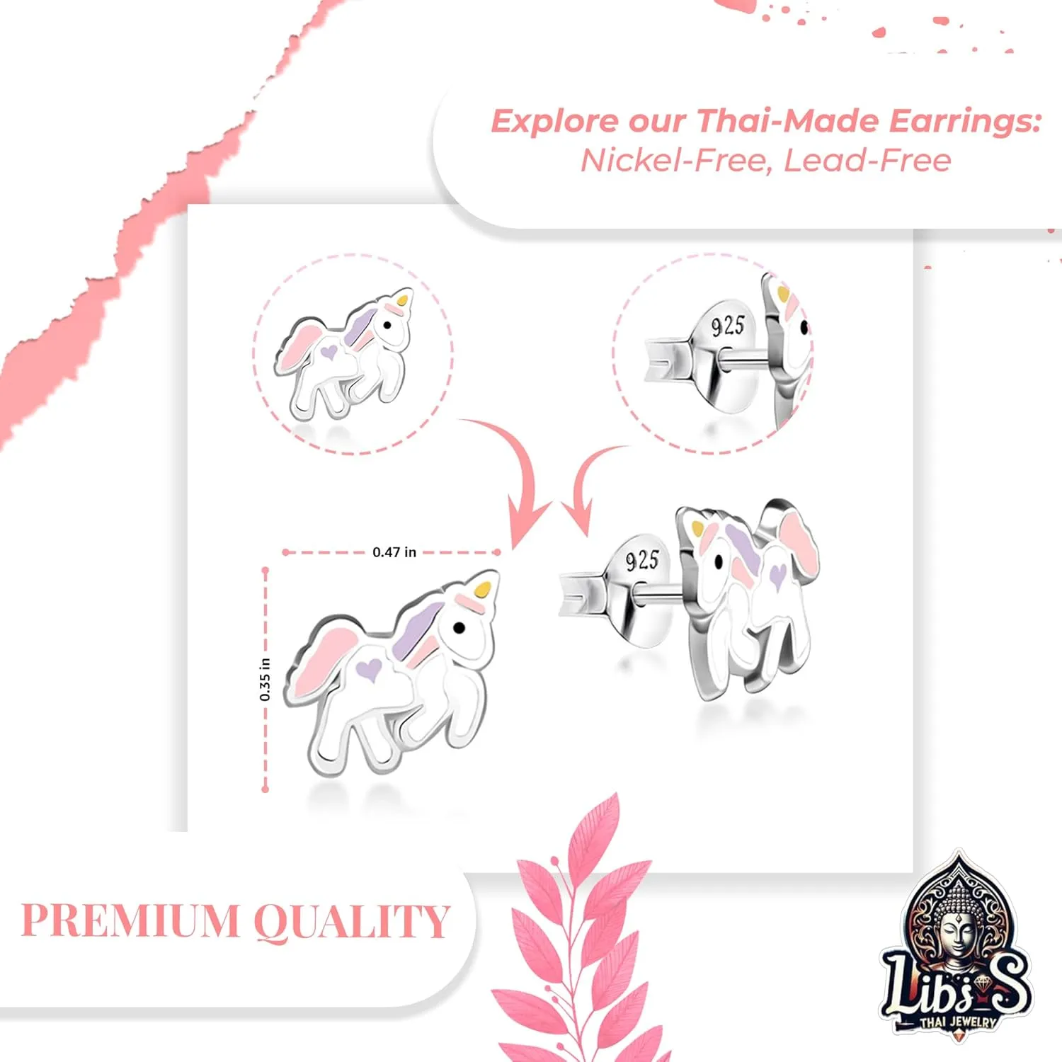 925 Sterling Silver Stud Earring - Nickel & Lead-Free Earring Studs for Women - Stylish & Cute Stud Earrings with Butterfly Lock -Libis Thai Jewelry
