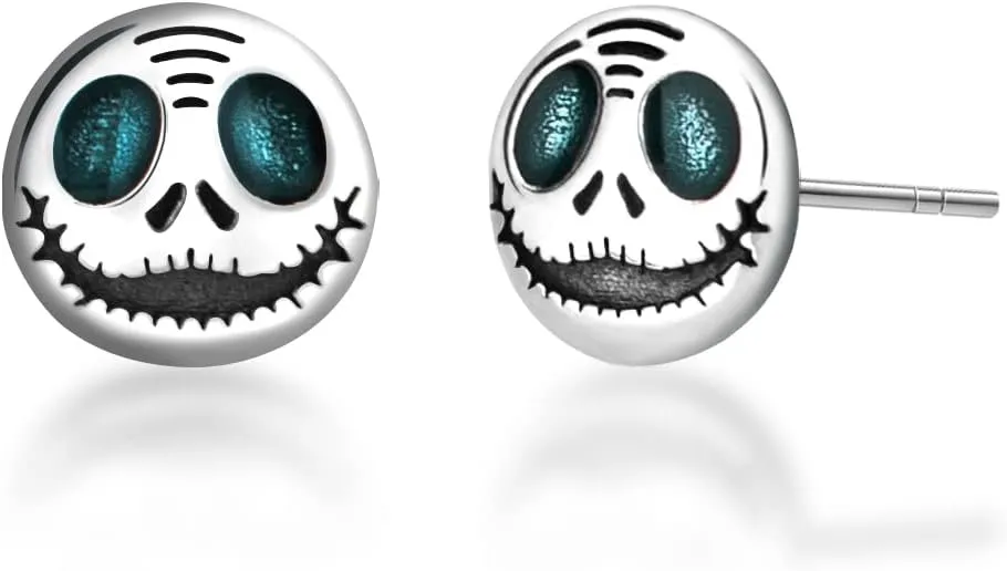 925 Sterling Silver Stud Earrings Halloween Pumpkin Ghost Face Hypoallergenic Earrings for Men Women Skull Earrings for Party