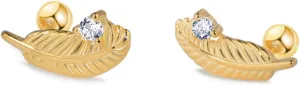 925 Sterling Silver Tiny Feather Stud Earrings/Screw Back