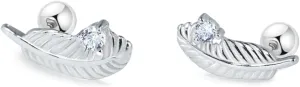 925 Sterling Silver Tiny Feather Stud Earrings/Screw Back
