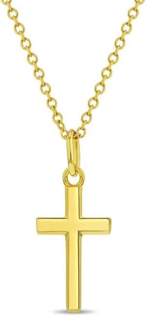 925 Sterling Silver Unisex 16" Small Thick Plain Cross Pendant Necklace for Children - Religious Protection Jewelry Cross Pendants for Girls and Boys - Catholic Holy Charm Necklaces for Kids