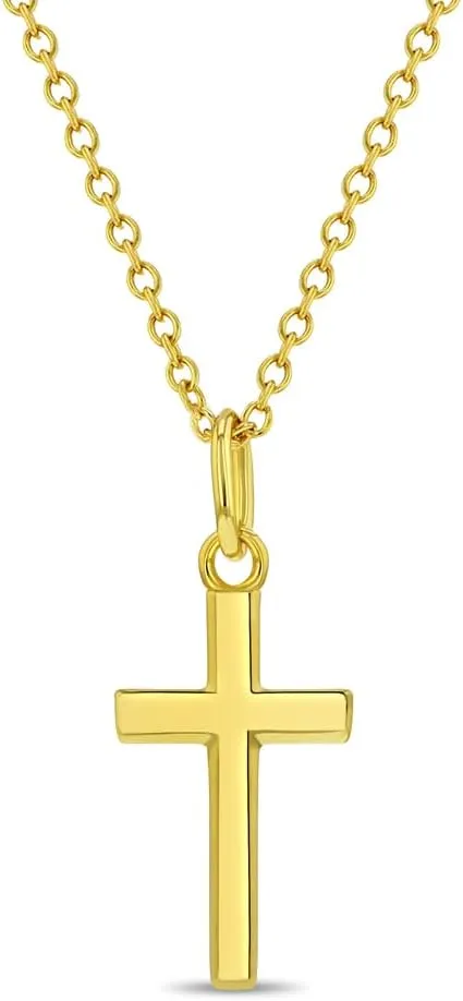 925 Sterling Silver Unisex 16" Small Thick Plain Cross Pendant Necklace for Children - Religious Protection Jewelry Cross Pendants for Girls and Boys - Catholic Holy Charm Necklaces for Kids