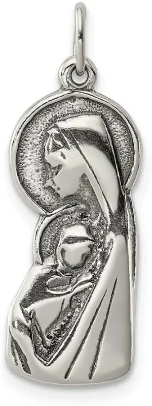 925 Sterling Silver Vintage Blessed Mary Child Jesus Charm Pendant Religious