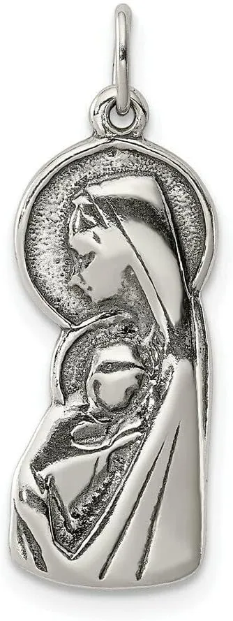 925 Sterling Silver Vintage Blessed Mary Child Jesus Charm Pendant Religious