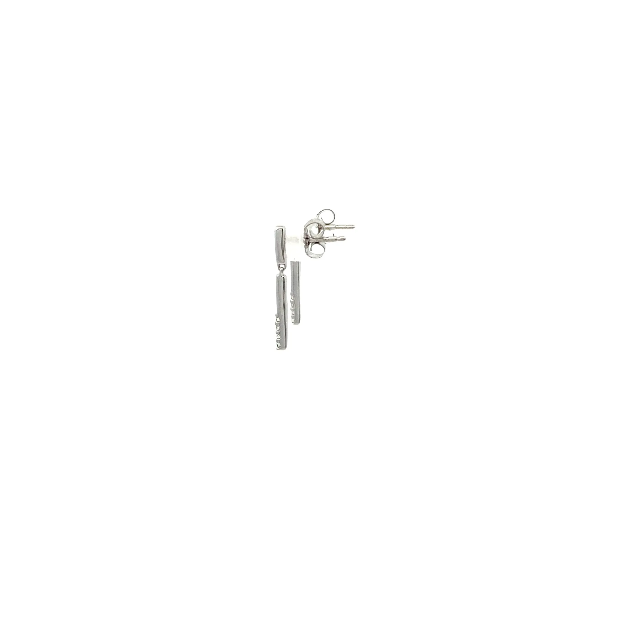 9ct White Gold Diamond Set Bar Drop Earrings