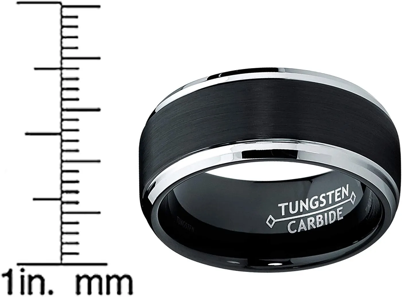 9MM Black Two Tone Tungsten Carbide Men's Brushed Wedding Band Ring, Comfort Fit Sizes 8 to 13