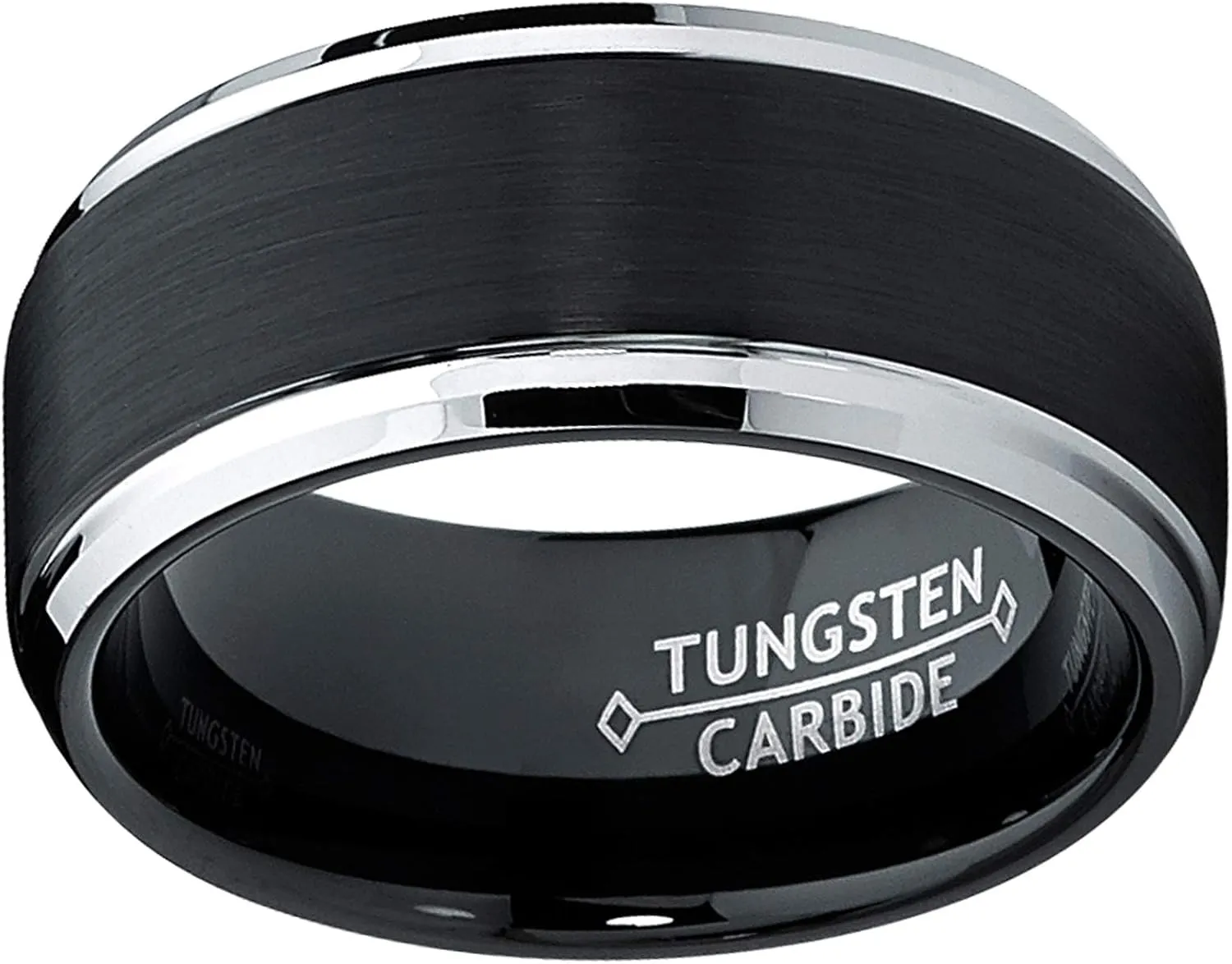 9MM Black Two Tone Tungsten Carbide Men's Brushed Wedding Band Ring, Comfort Fit Sizes 8 to 13