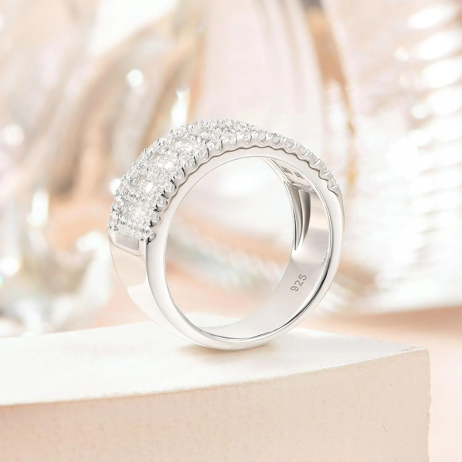 AAAAA Cz Wedding Bands for Women 925 Sterling Silver Emerald Wide Band Rings Anniversary Eternity Ring Size 5-10