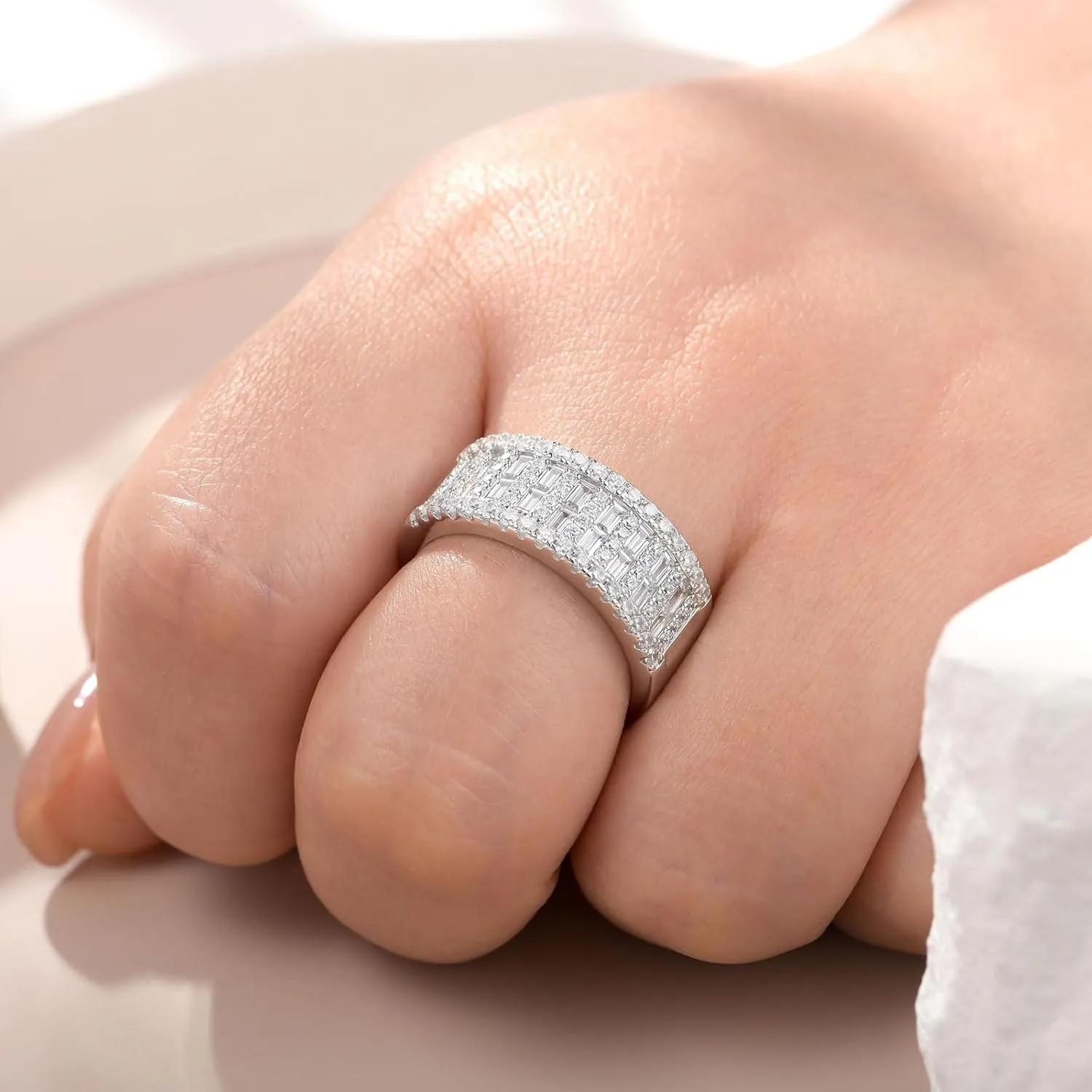 AAAAA Cz Wedding Bands for Women 925 Sterling Silver Emerald Wide Band Rings Anniversary Eternity Ring Size 5-10