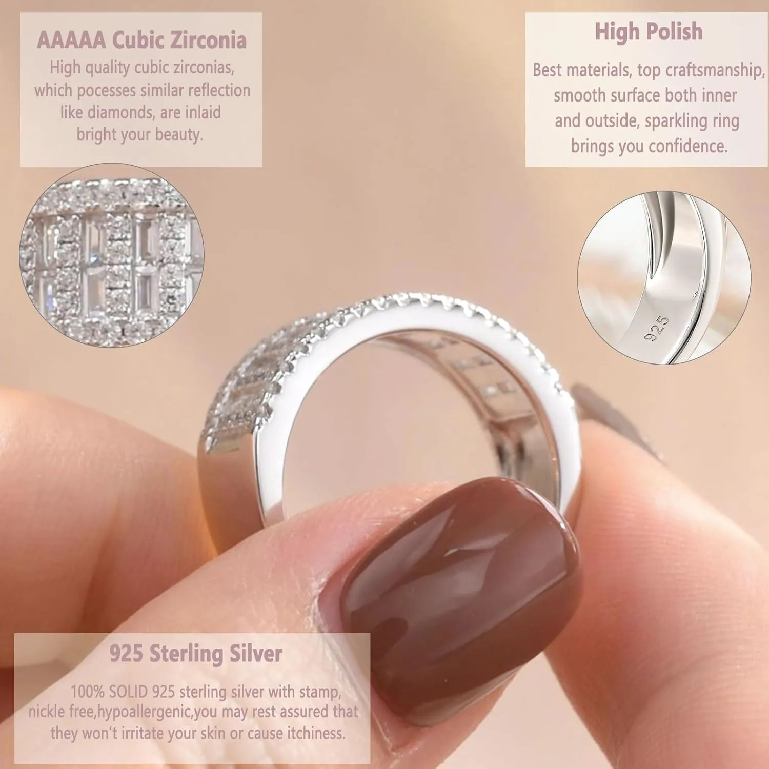 AAAAA Cz Wedding Bands for Women 925 Sterling Silver Emerald Wide Band Rings Anniversary Eternity Ring Size 5-10