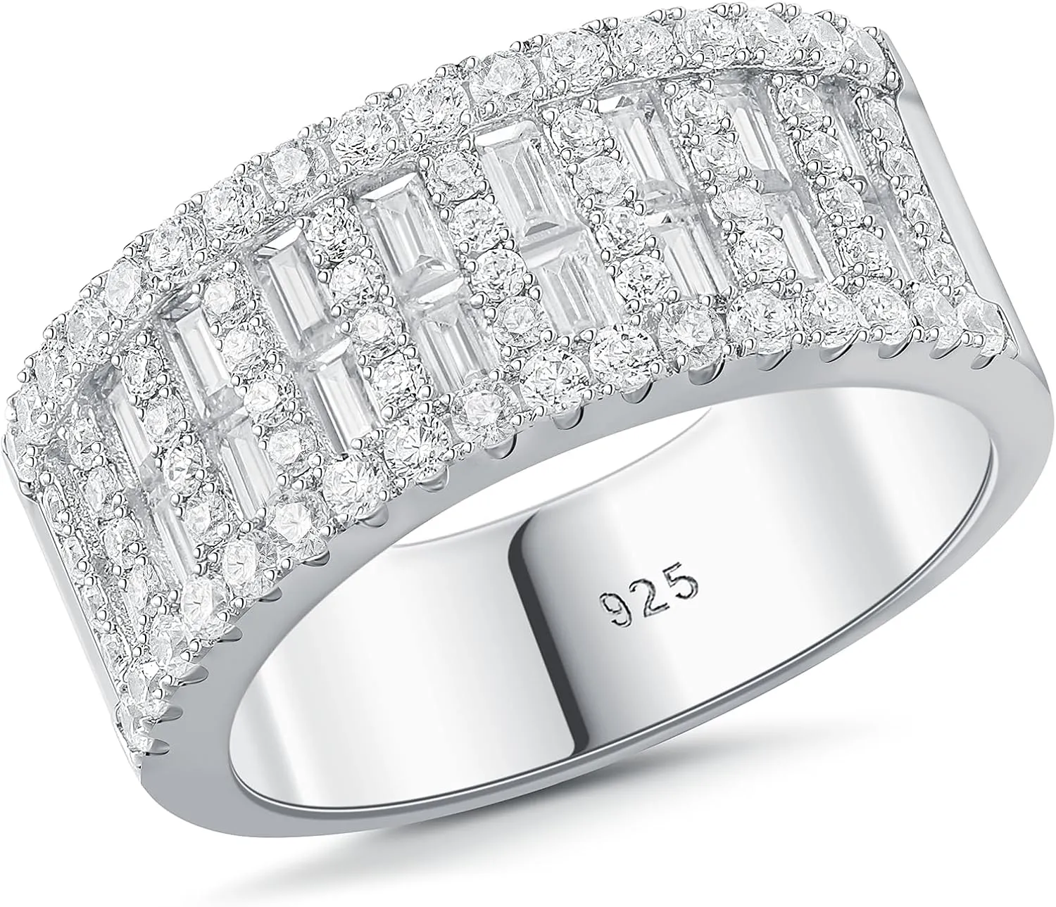 AAAAA Cz Wedding Bands for Women 925 Sterling Silver Emerald Wide Band Rings Anniversary Eternity Ring Size 5-10