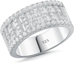 AAAAA Cz Wedding Bands for Women 925 Sterling Silver Emerald Wide Band Rings Anniversary Eternity Ring Size 5-10