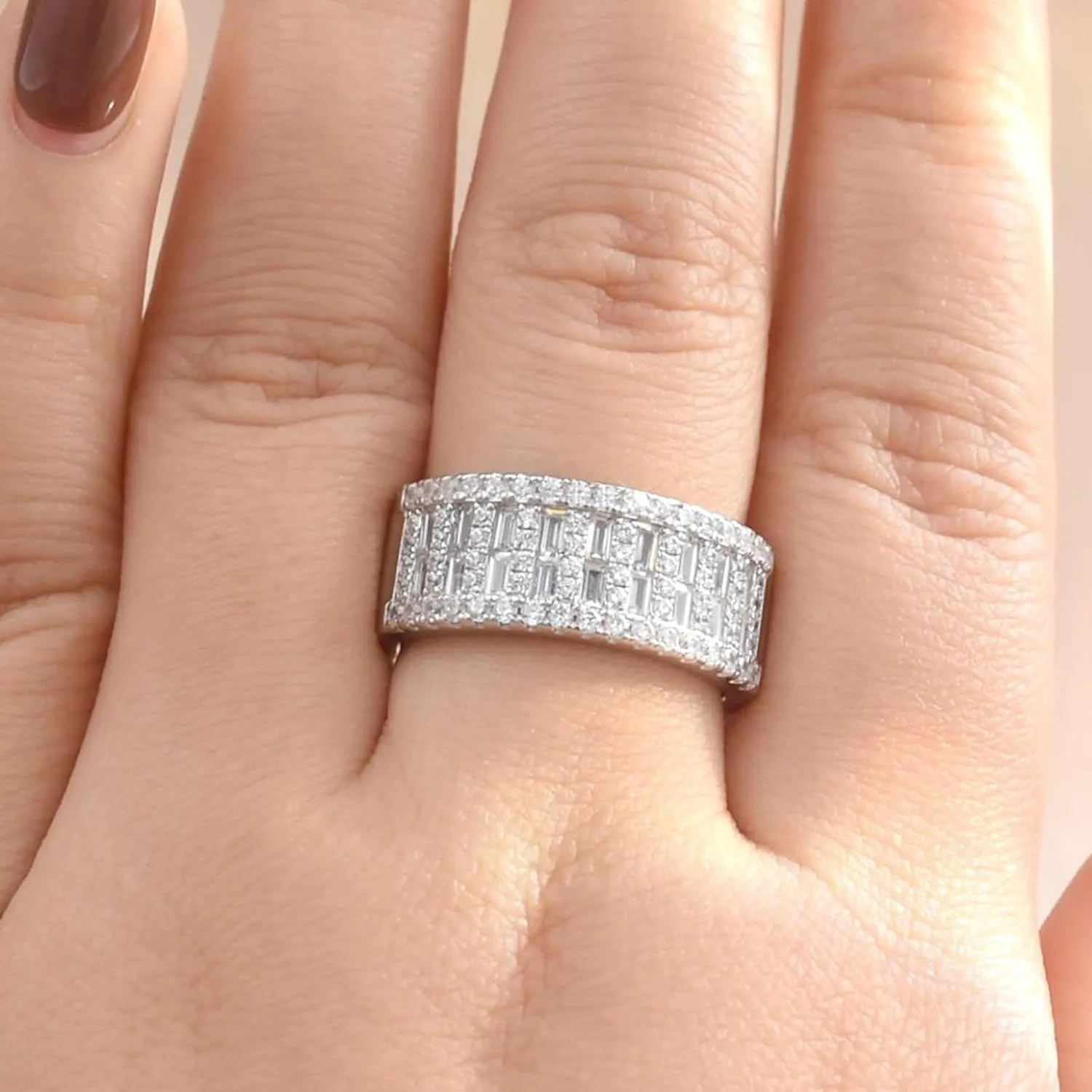 AAAAA Cz Wedding Bands for Women 925 Sterling Silver Emerald Wide Band Rings Anniversary Eternity Ring Size 5-10