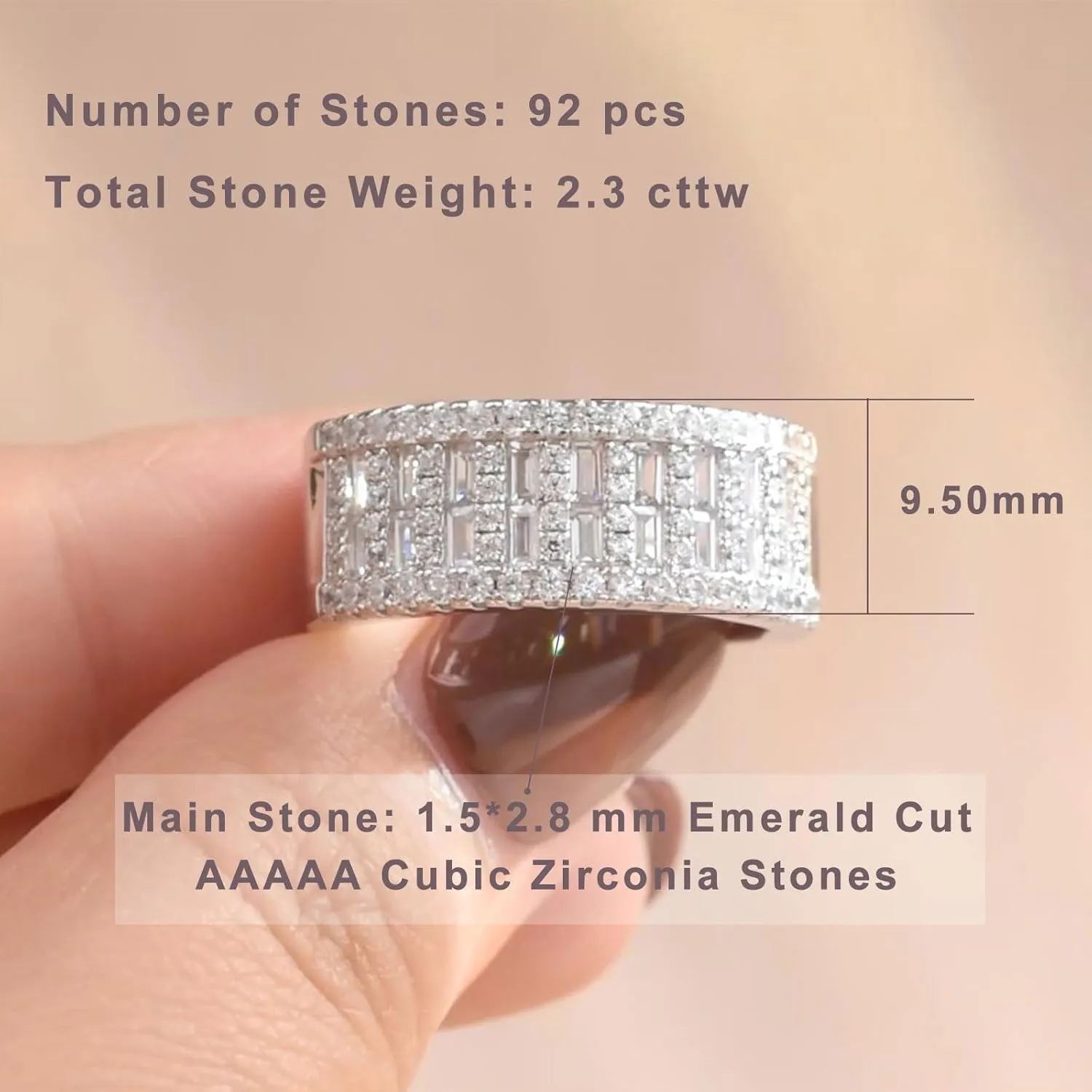 AAAAA Cz Wedding Bands for Women 925 Sterling Silver Emerald Wide Band Rings Anniversary Eternity Ring Size 5-10