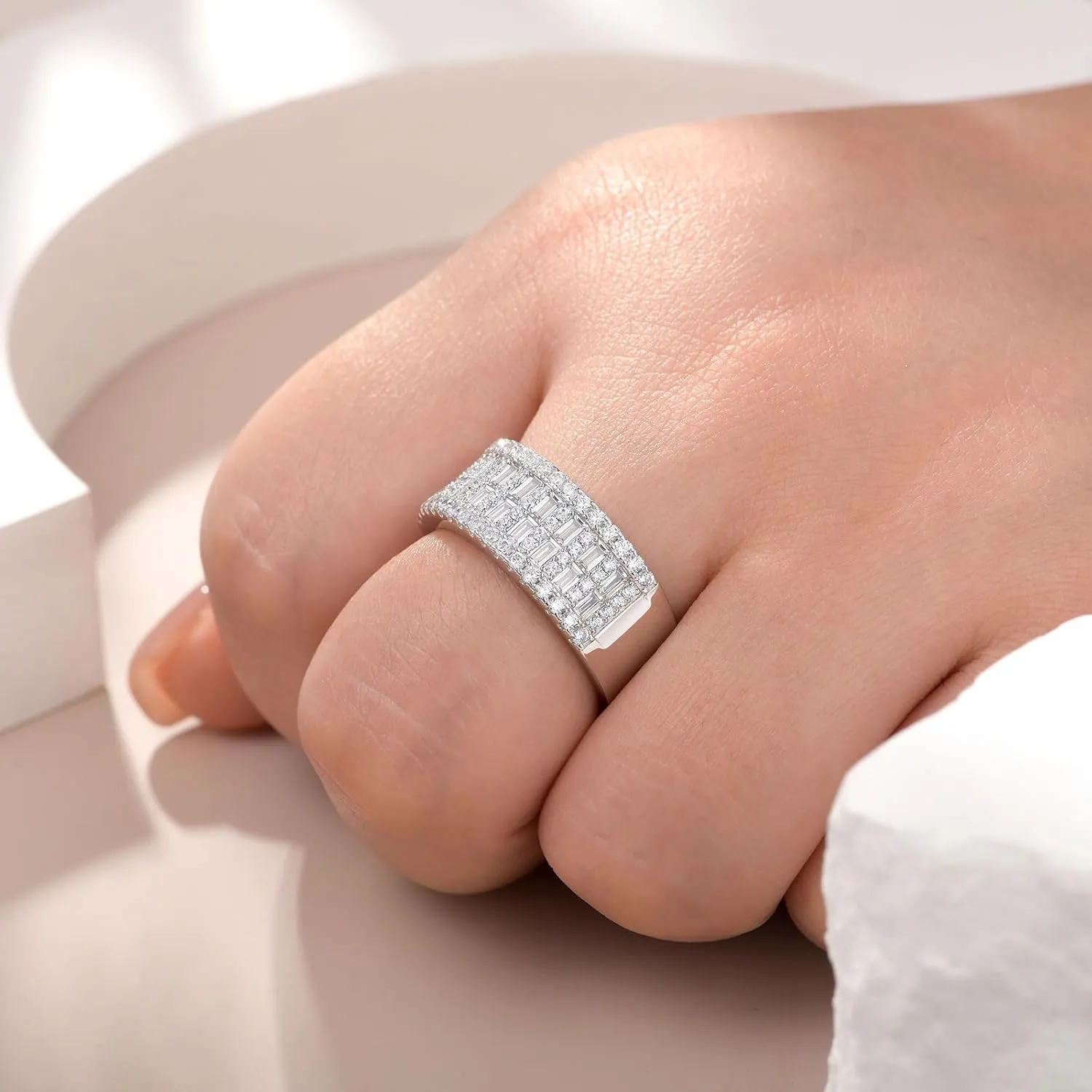 AAAAA Cz Wedding Bands for Women 925 Sterling Silver Emerald Wide Band Rings Anniversary Eternity Ring Size 5-10