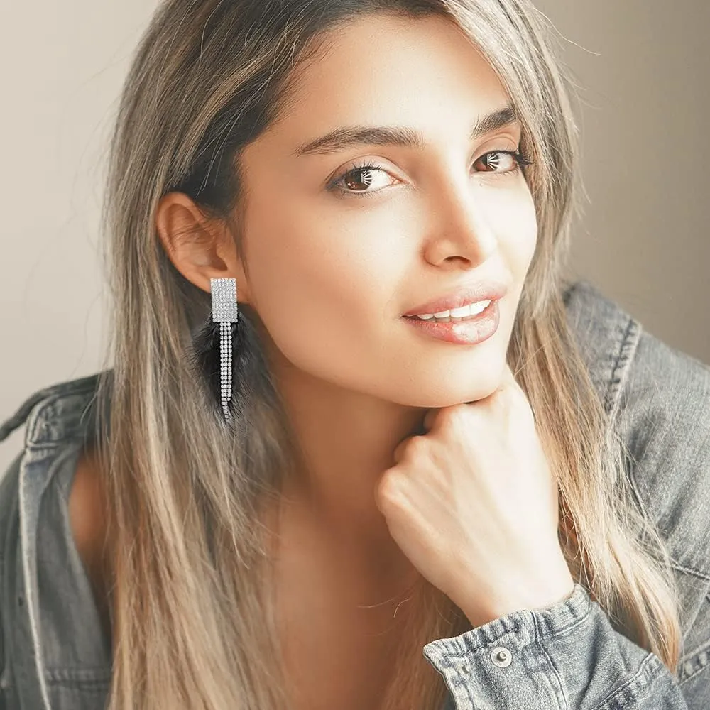 Aaliyah Silver Rhinestone Geometric Statement Drop Earrings for Women | Gold plated Pave Square Drop | Gifts for Women