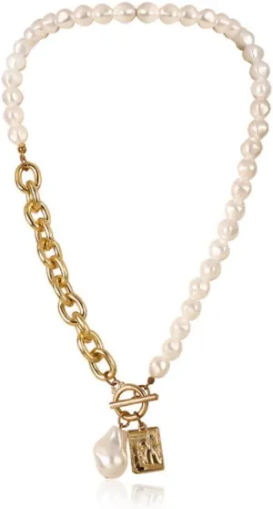 ABJFJE Baroque Pearl Pendant Choker Necklace Dainty Angel Pendant Gold Choker for Women Wedding Punk Lasso Big Chunky Thick Lock Chain Necklace Jewelry