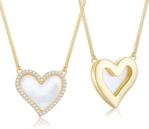 Abstract Heart Necklace for Women Sterling Silver 925 with Mother of Pearl - Gold Plated Dainty Necklace Gift for Her