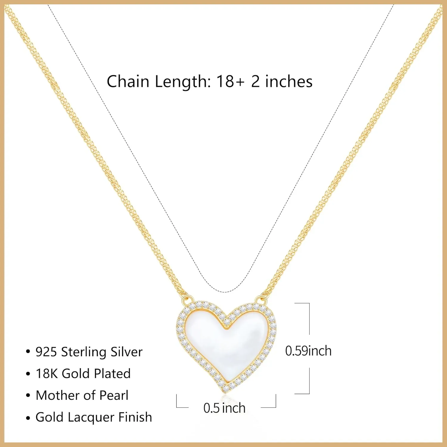 Abstract Heart Necklace for Women Sterling Silver 925 with Mother of Pearl - Gold Plated Dainty Necklace Gift for Her