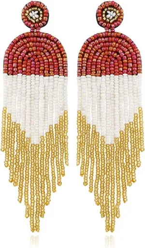 AD. Jewelry Dangle Earrings for Women Ethnic Bohemia Style Handmade Colorized Seed Beads Waterfall Shape Statement Drop Earrings Christmas Gift for Women