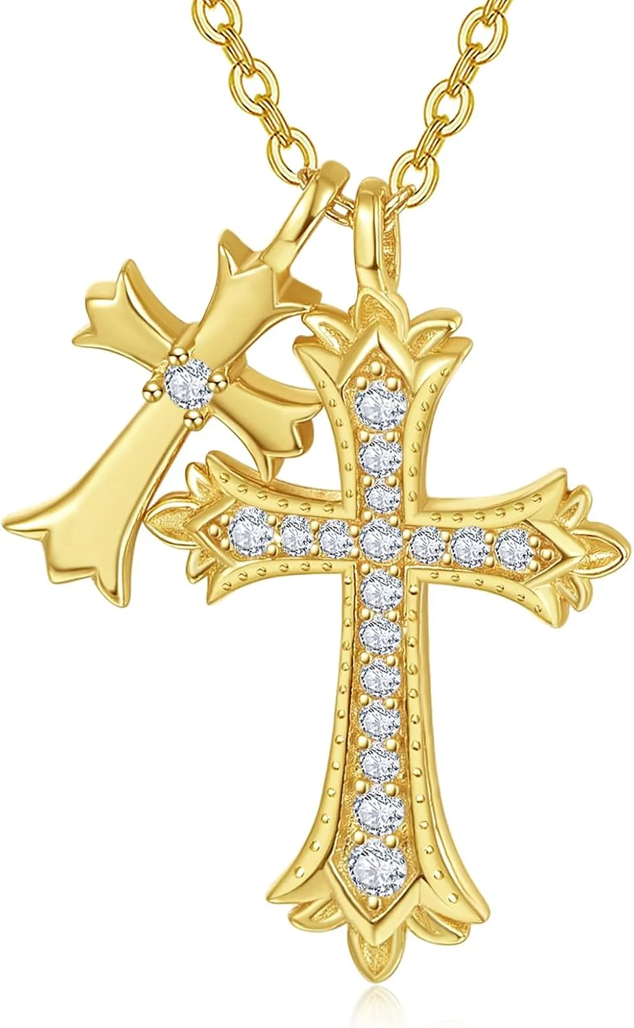 AENEAS Double Cross Necklace for Women Sterling Silver Gold Filled Cross Pendant Crucifix Religious Faith Jewelry Gift for Women
