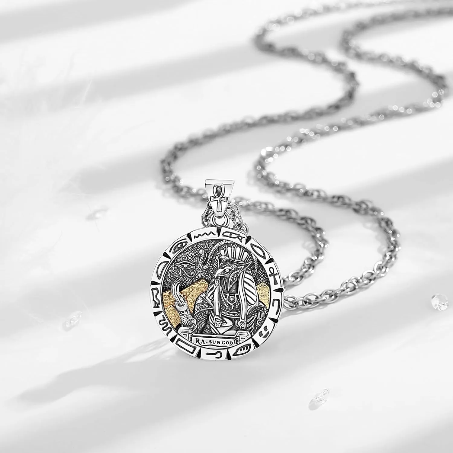 AEONSLOVE 925 Sterling Silver Egyptian Jewelry, Egyptian Necklace/Anubis Pendants/Eye of Horus Necklaces Egypt Amulet Gifts for Women Men, 22 2 Inch Chain