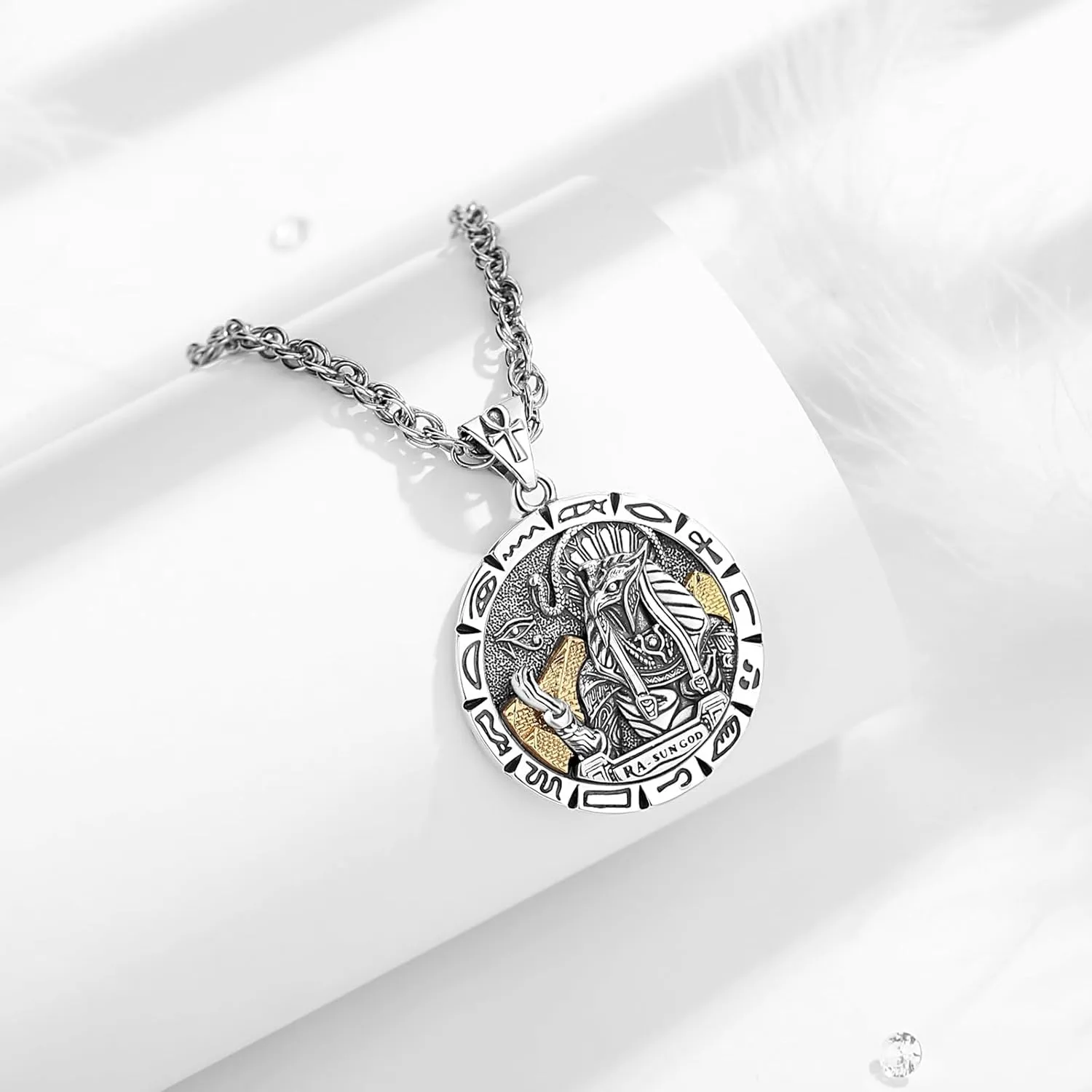 AEONSLOVE 925 Sterling Silver Egyptian Jewelry, Egyptian Necklace/Anubis Pendants/Eye of Horus Necklaces Egypt Amulet Gifts for Women Men, 22 2 Inch Chain