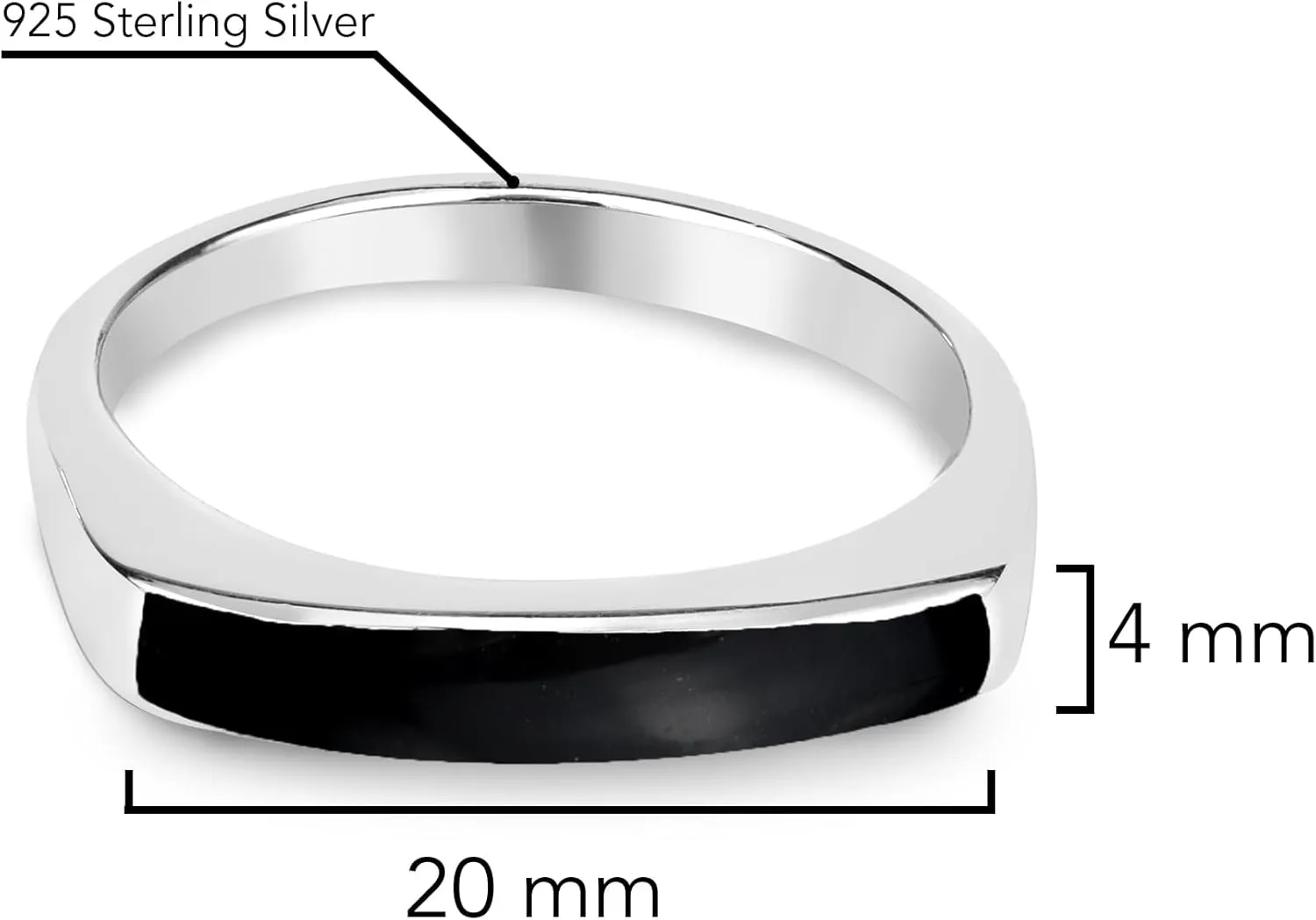 AeraVida Rectangular Bar Simulated Black Onyx Inlay .925 Sterling Silver Ring | Casual Comfort Fit Silver Rings for Women | Gift for Daughter, Women | Sterling Silver Rings Sizes