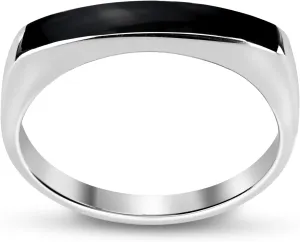 AeraVida Rectangular Bar Simulated Black Onyx Inlay .925 Sterling Silver Ring | Casual Comfort Fit Silver Rings for Women | Gift for Daughter, Women | Sterling Silver Rings Sizes