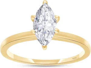 AFFY Solitaire Engagement Ring For Women, Marquise Cut Cubic Zirconia or Moissanite Diamond Wedding Ring 14k Gold Over Sterling Silver & 10k Solid Gold Jewelry Gift for Her (0.50 to 1.00 CT)