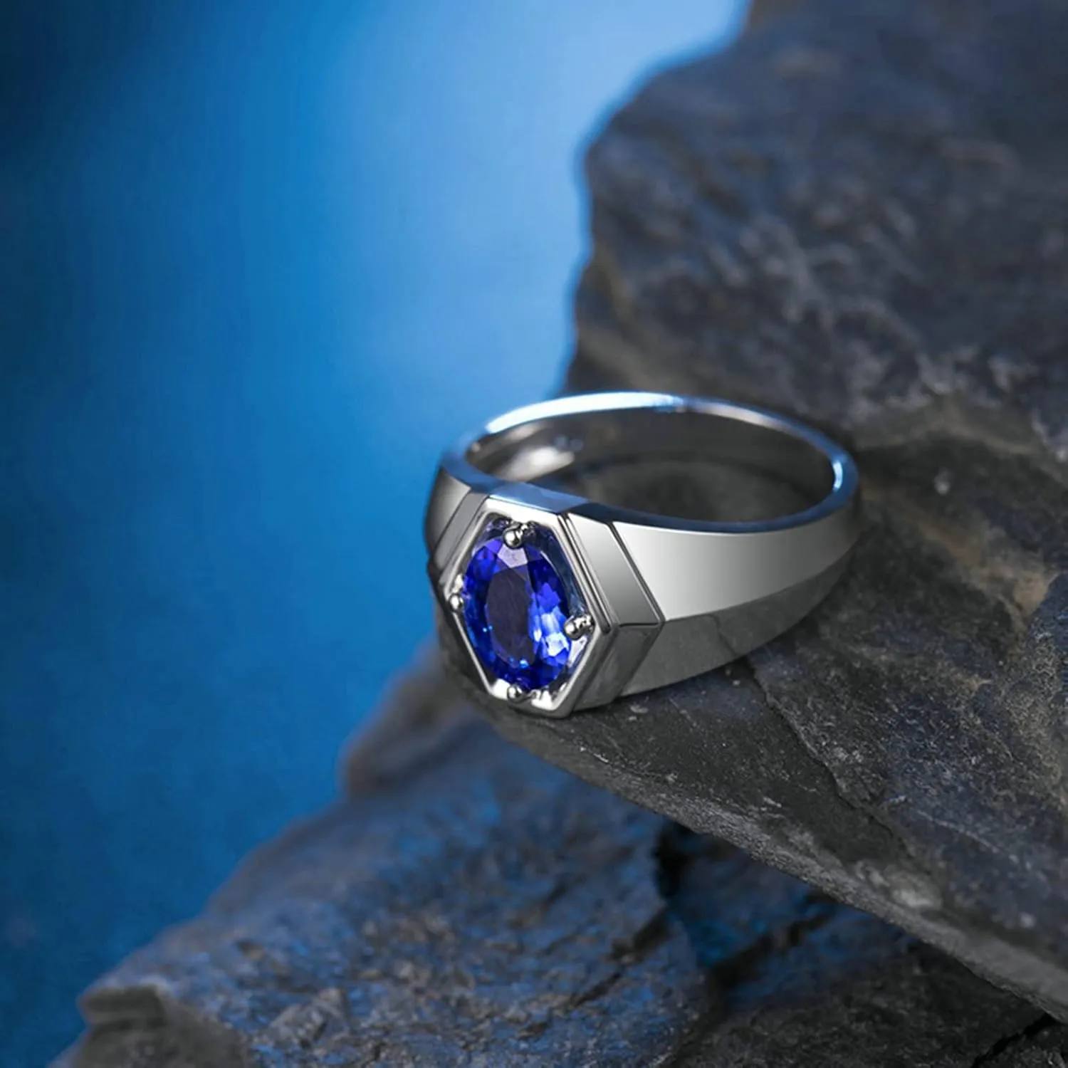 Aienid 18K Women's Wedding Rings White Gold 1ct Oval Cut Tanzanite Wedding Bands for Girls