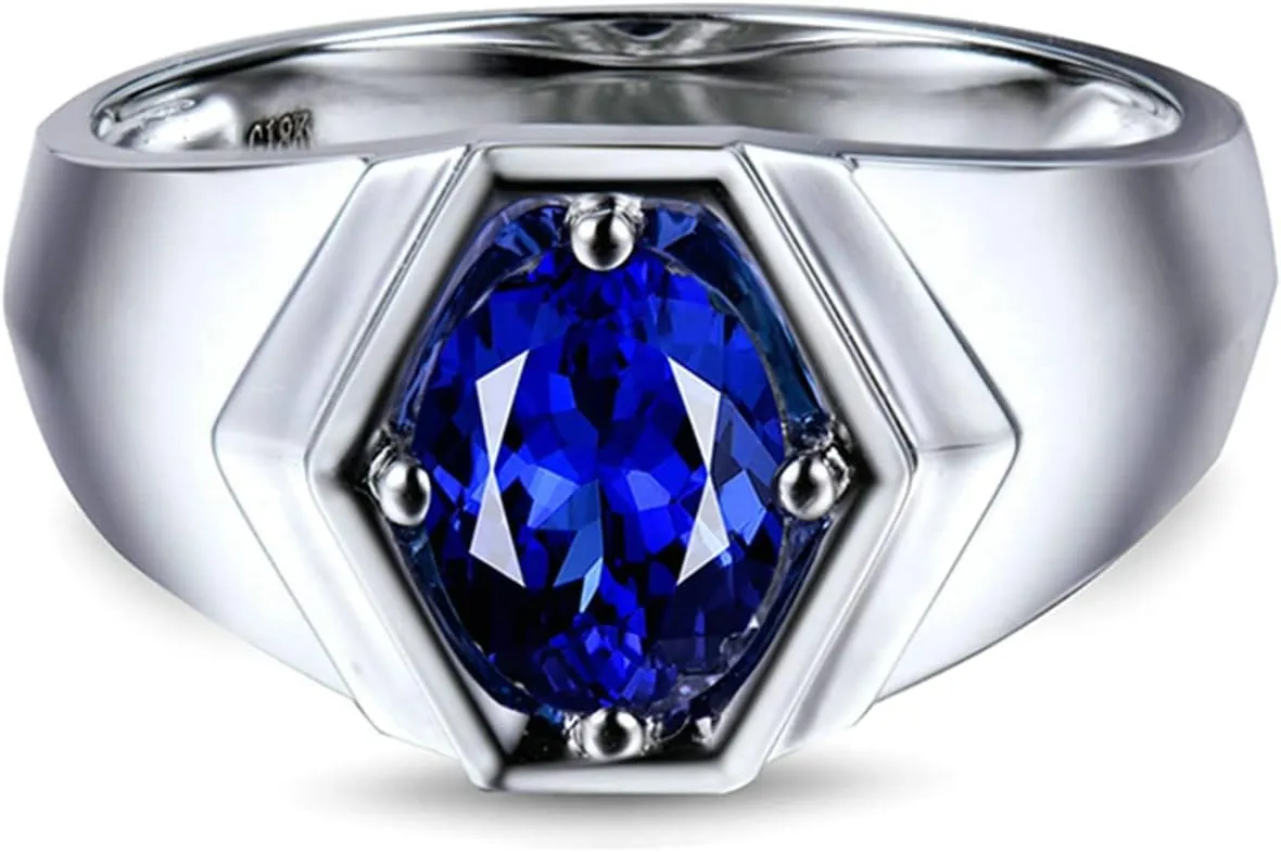 Aienid 18K Women's Wedding Rings White Gold 1ct Oval Cut Tanzanite Wedding Bands for Girls