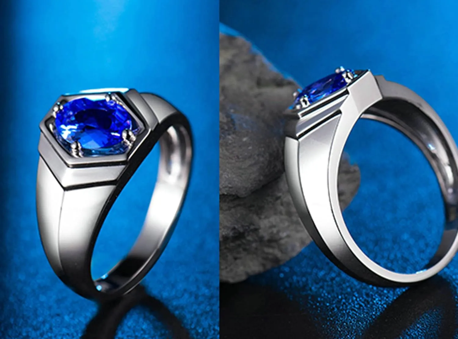 Aienid 18K Women's Wedding Rings White Gold 1ct Oval Cut Tanzanite Wedding Bands for Girls