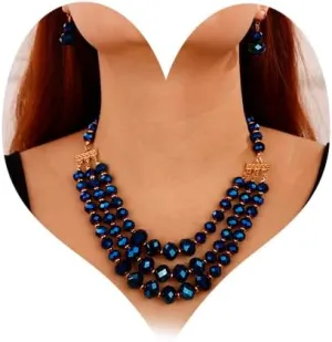 Aimimier Boho Layered Beaded Choker Necklace with Earrings Crystal Cluster Chunky Chain Pendant Statement Necklace for Women